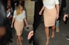 Kim Kardashian Shows Off Her Slim Waist in a Nude Pencil Skirt on a Dinner Date With Kanye West